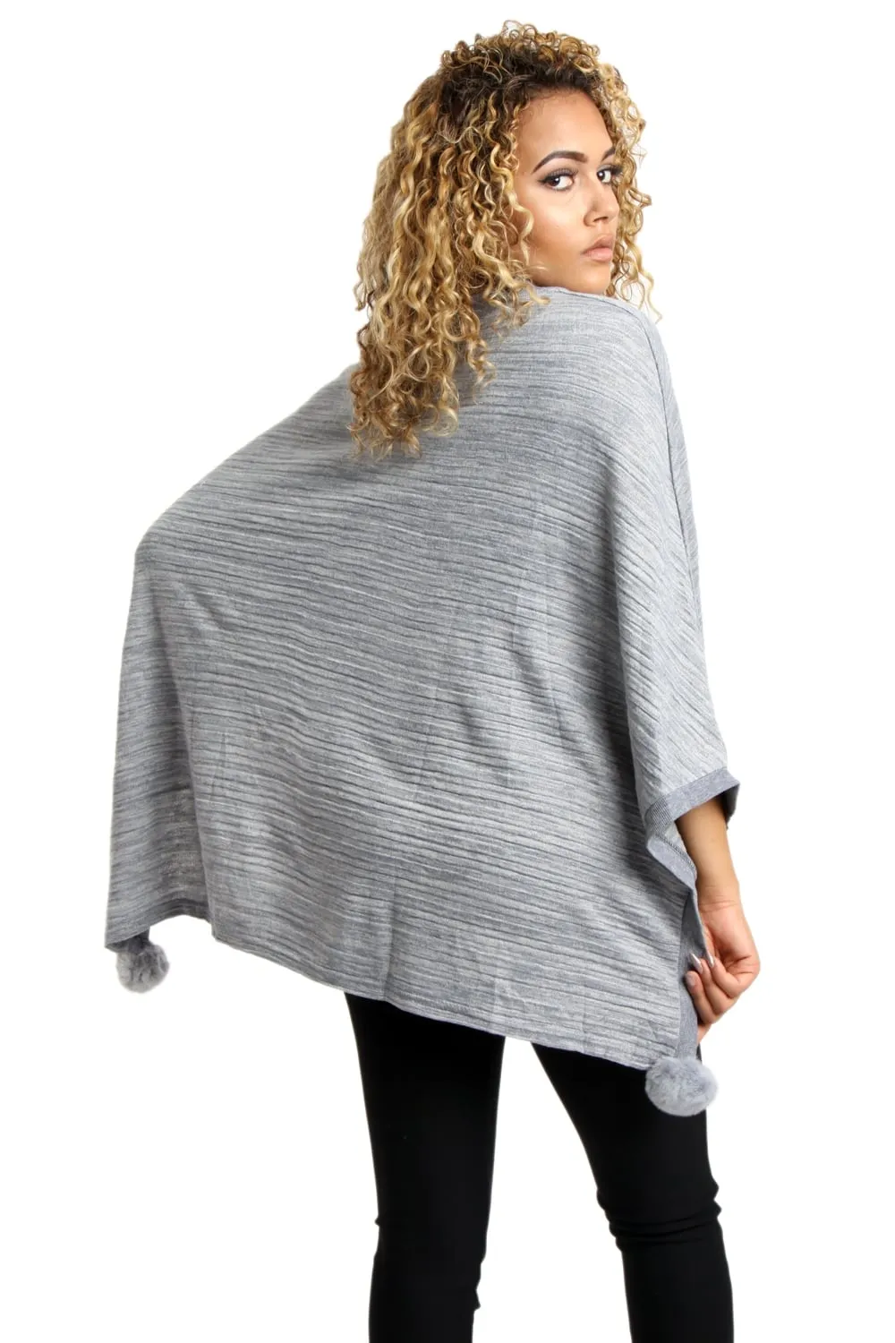 Oversized Pom Pom Poncho Top