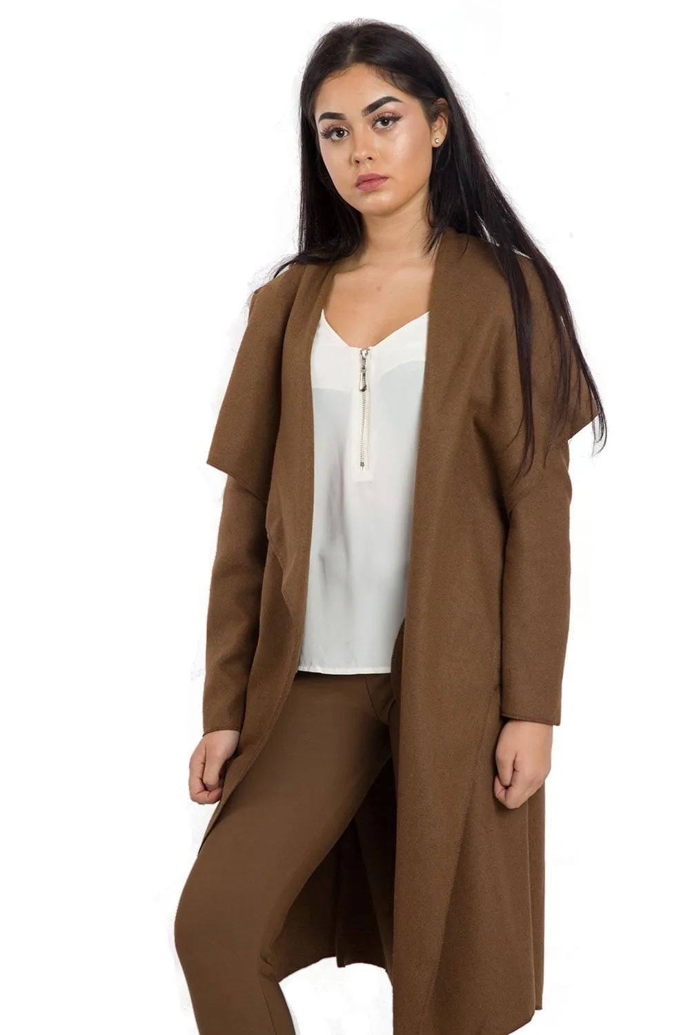 Oversized Wool Waterfall Trench Jacket Coat