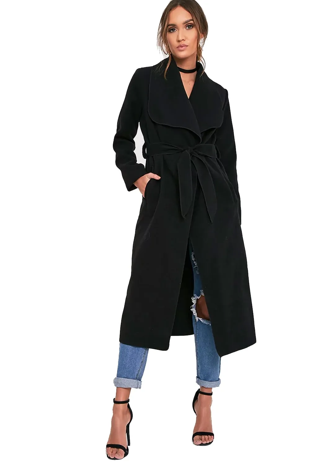 Oversized Wool Waterfall Trench Jacket Coat