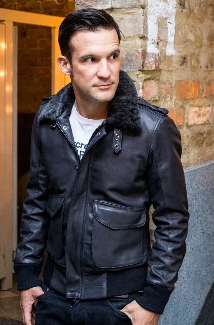 PILOT Leather Jacket - Mate Black - Shearling