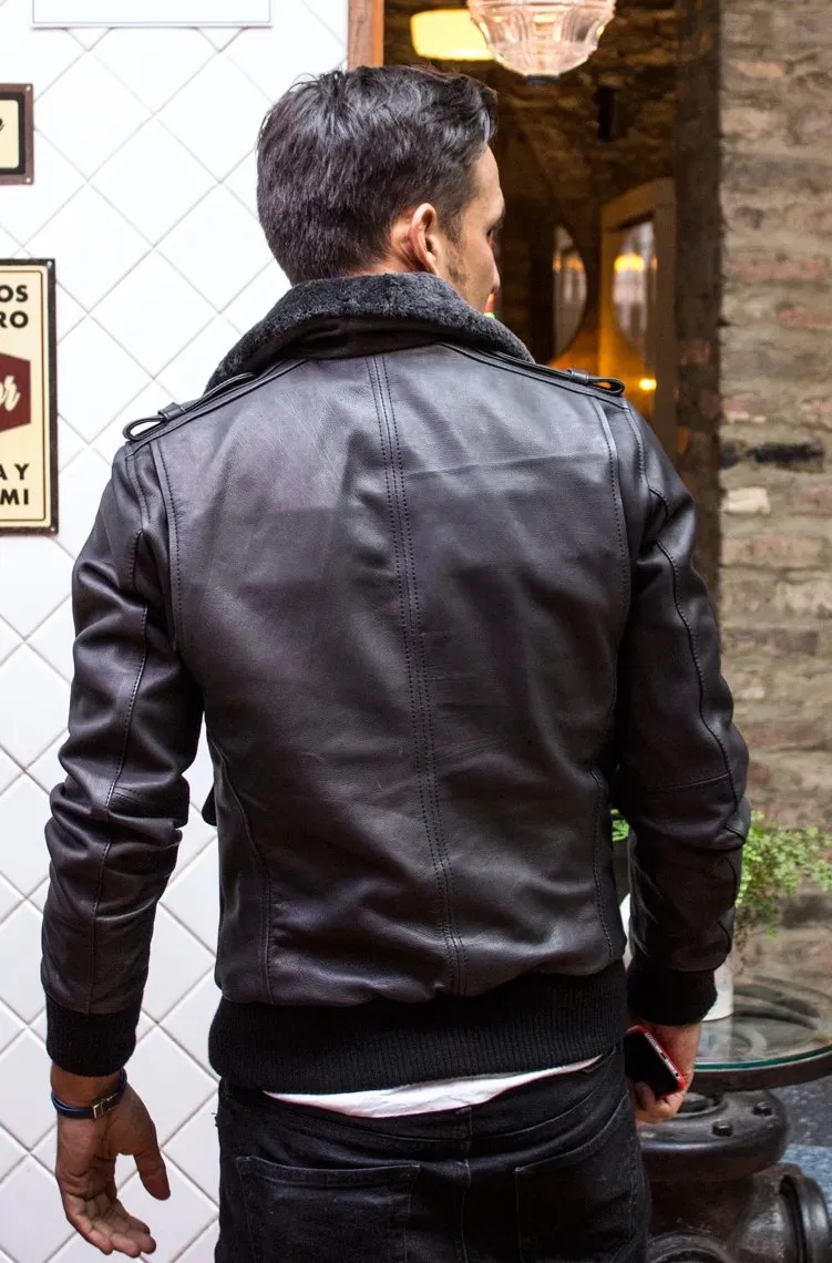 PILOT Leather Jacket - Mate Black - Shearling