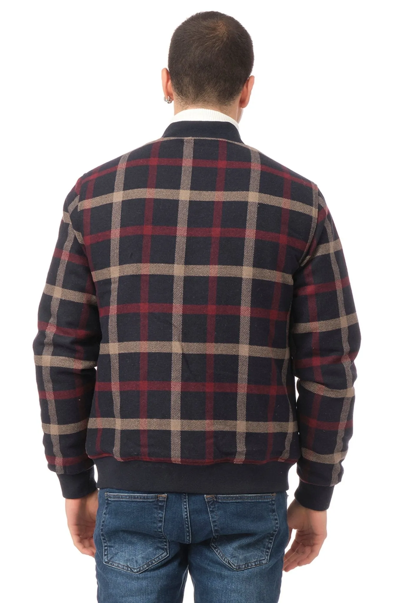 Plaid Bomber Jacket - Navy/Red