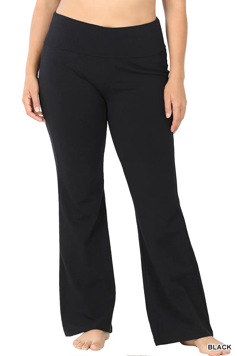 PLUS Premium Cotton Fold Over Yoga Flare Pants - Zenana (Multiple Colors)