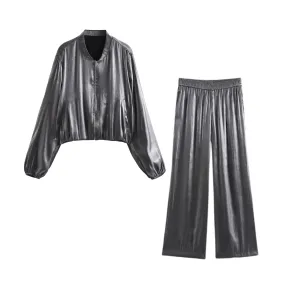 Pre Order:  Silver Bomber Jacket   Pants Set