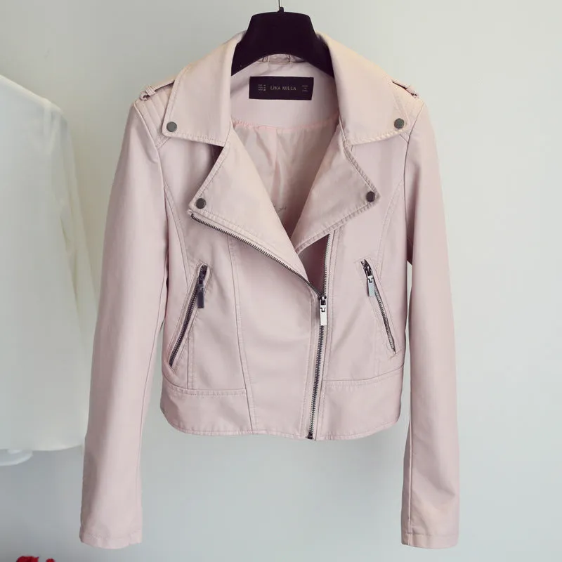 PU Short Women's Small Leather Jacket