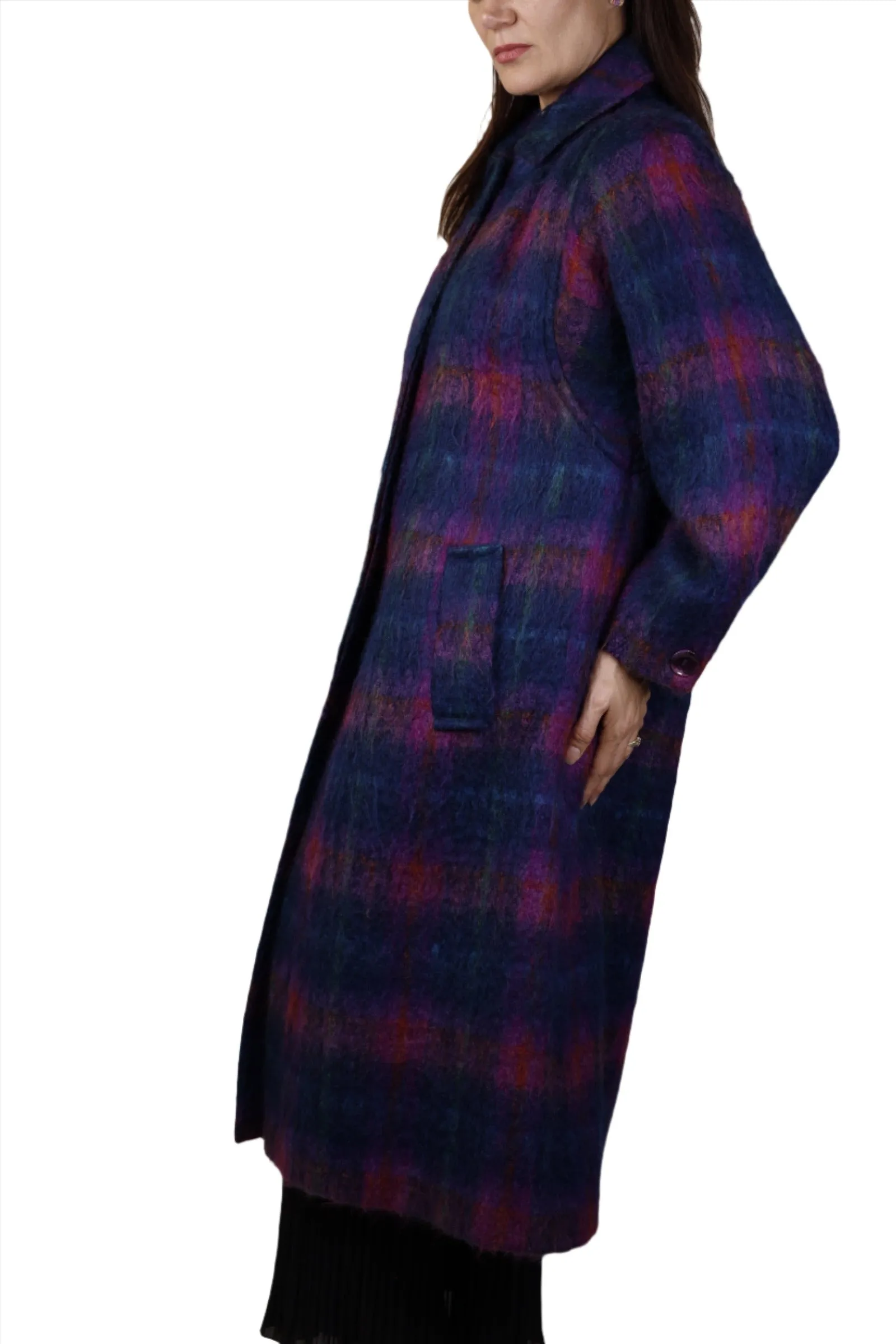 Purple Plaid Merini Wool Mohair Coat 1980s