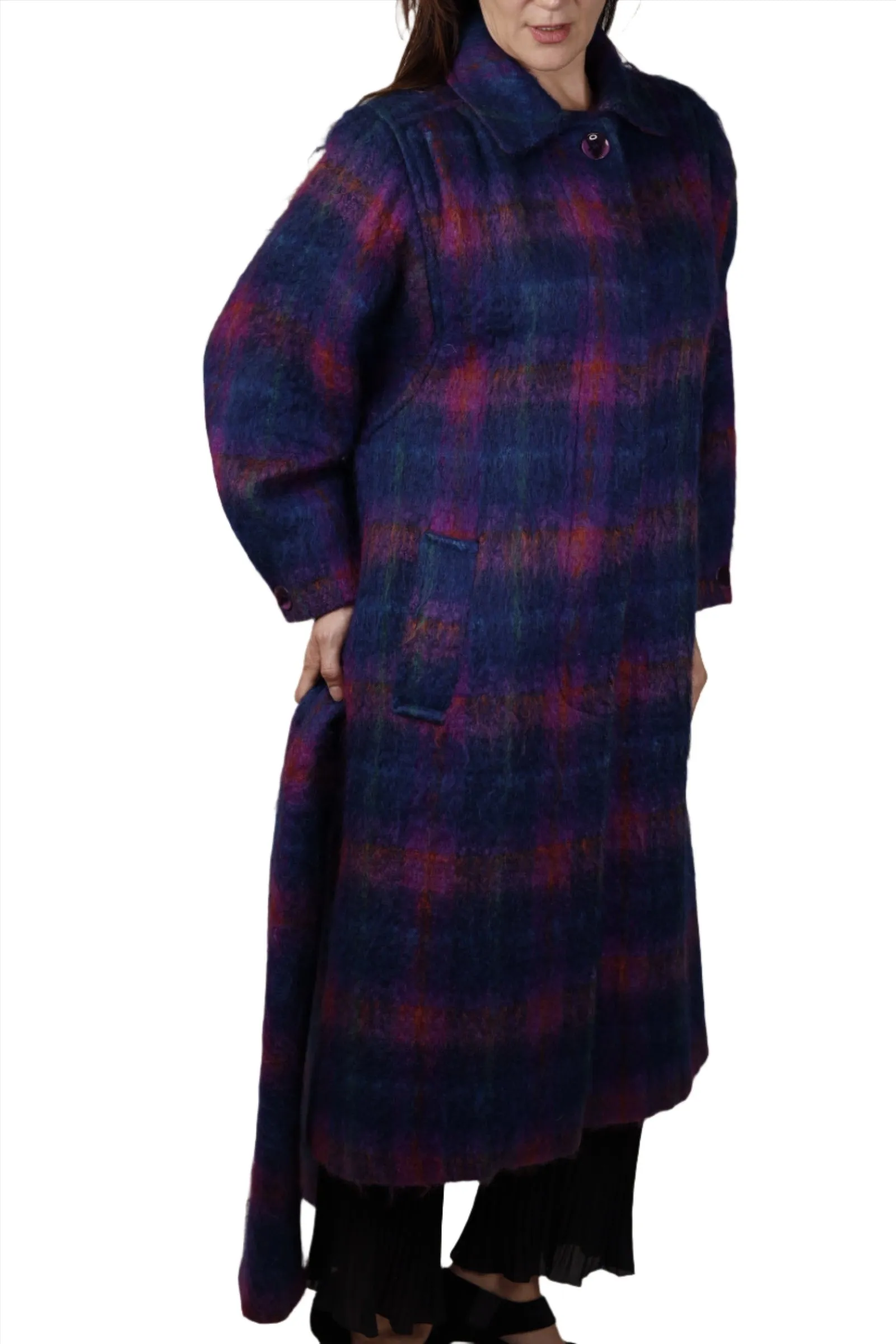 Purple Plaid Merini Wool Mohair Coat 1980s