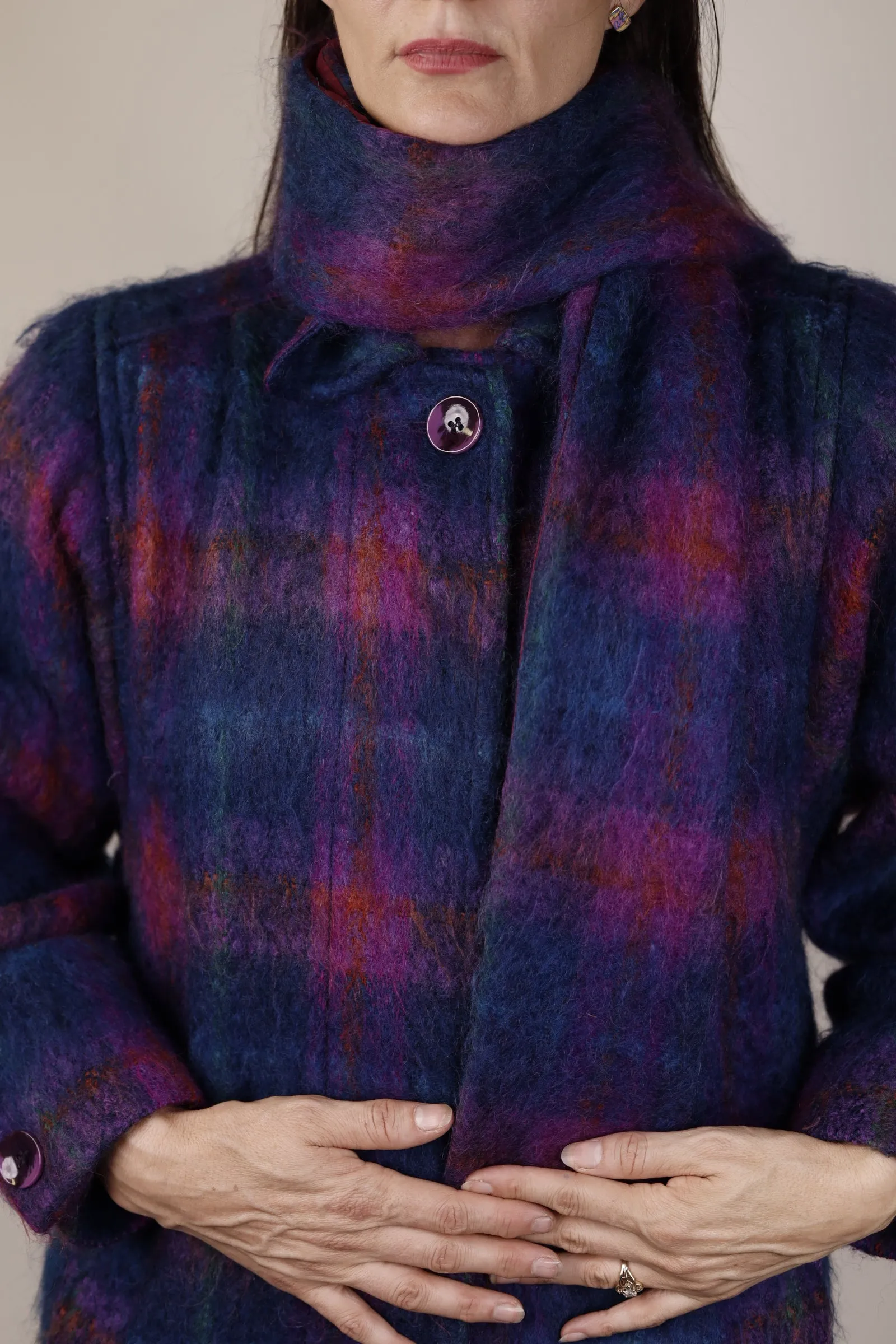 Purple Plaid Merini Wool Mohair Coat 1980s