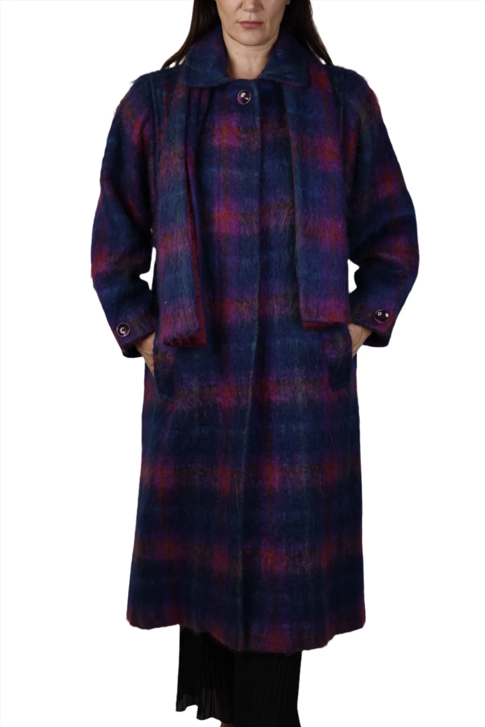 Purple Plaid Merini Wool Mohair Coat 1980s