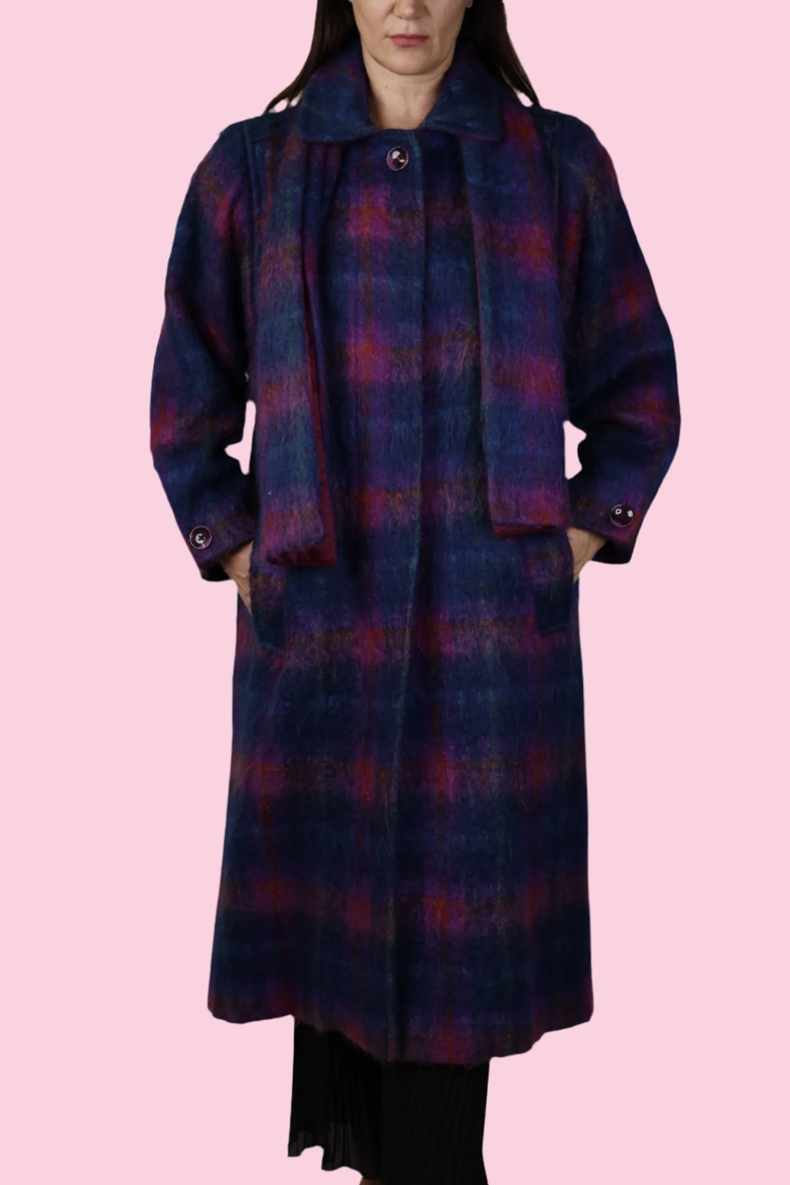 Purple Plaid Merini Wool Mohair Coat 1980s