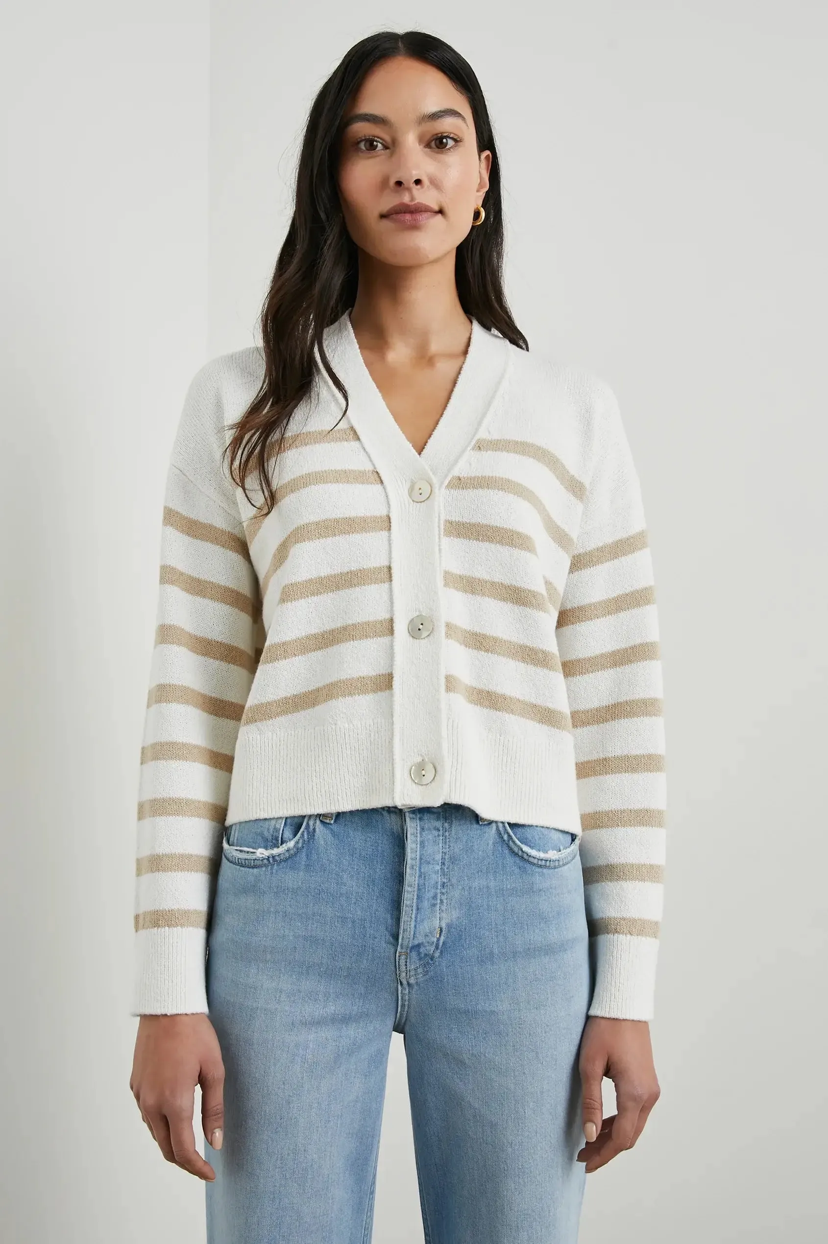 Rails - Geneva Cardigan in Sand Stripe