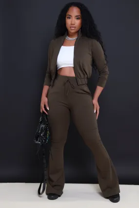 Ready Set Go Flare Tracksuit Set - Olive