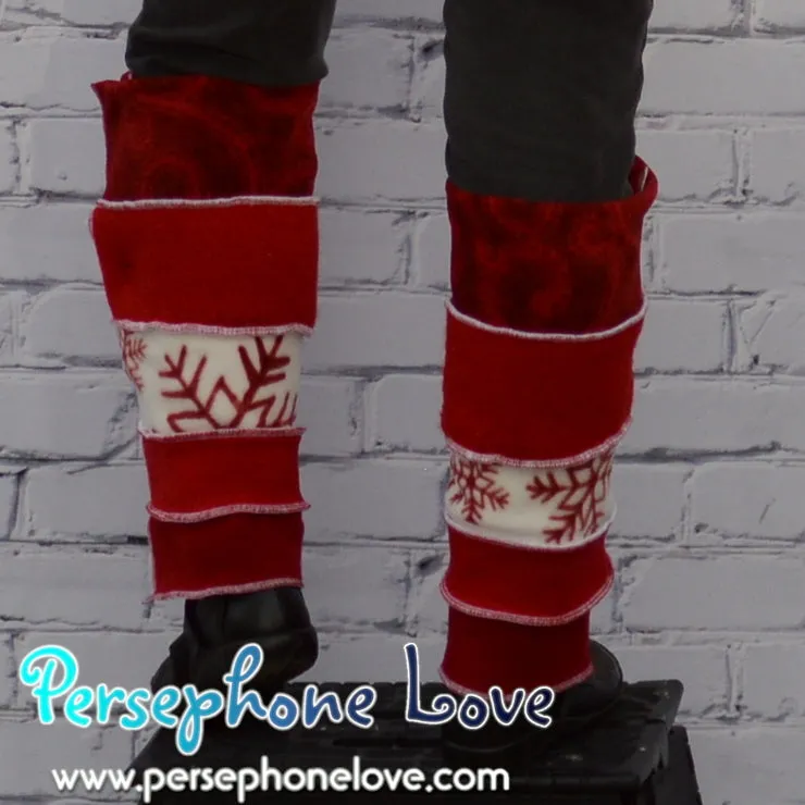 Red felted holiday fleece wool cashmere leg warmers-1329