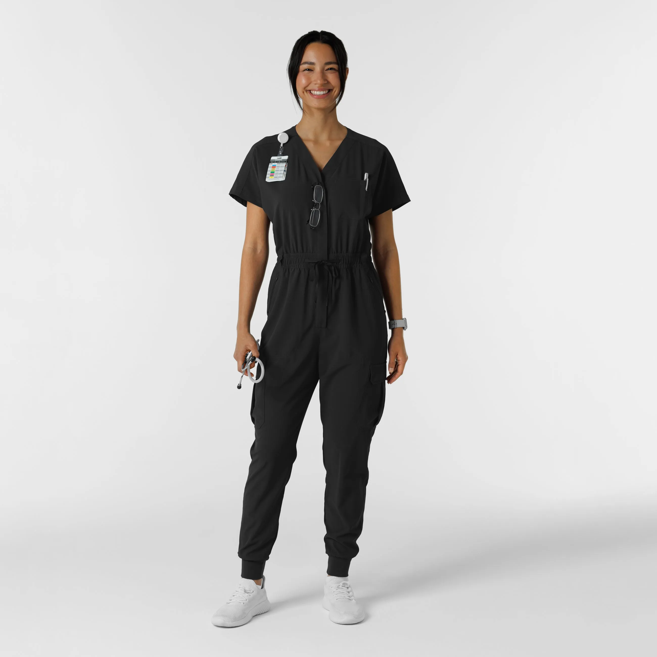 RENEW Women's Cargo Jogger Scrub Jumpsuit - Black