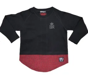 SALE Brooklyn Long Sleeve Tee Black/Red Check - Only Adult sizes left