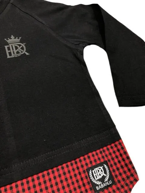 SALE Brooklyn Long Sleeve Tee Black/Red Check - Only Adult sizes left