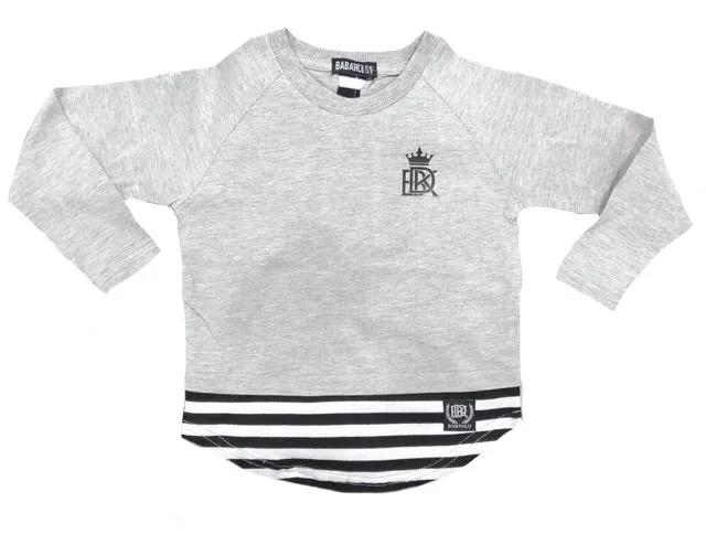 SALE Brooklyn Long Sleeve Tee Grey/Stripe - only Adults Sizes Left