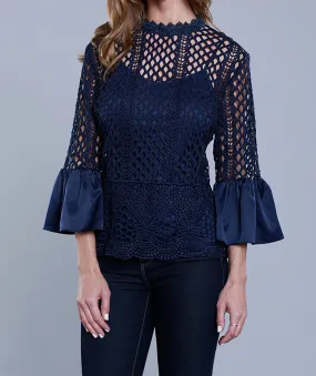 Satin Lace Bell Sleeve Top