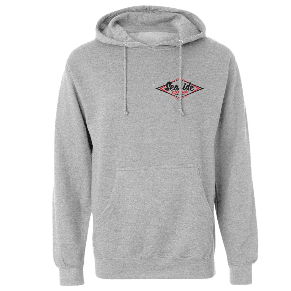 Seaside Surf Shop Mens Vintage Logo Hooded Pullover Sweatshirt - Grey Heather