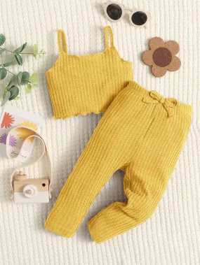 SHEIN Baby Girl Solid Texture Camisole And Long Pants Casual Comfortable Outfit