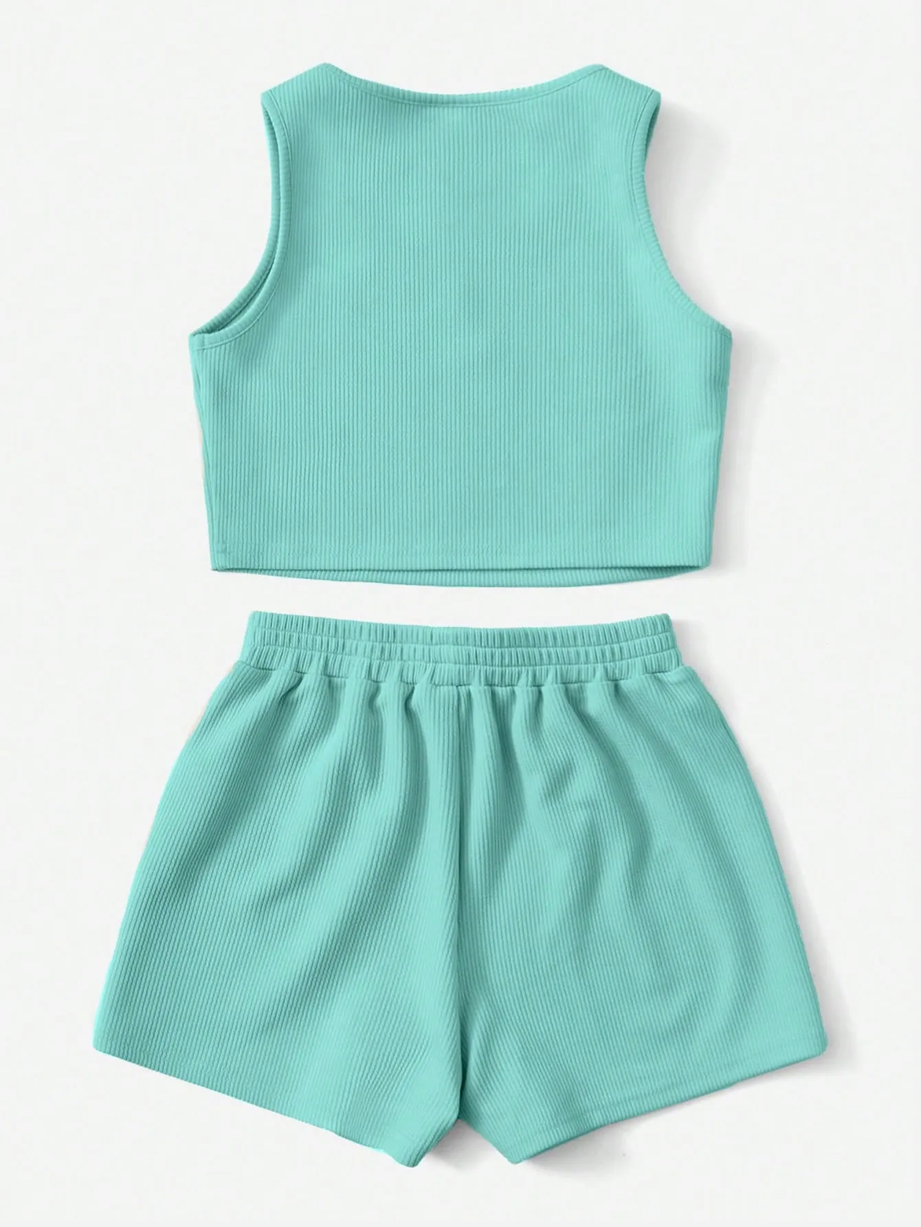 SHEIN Tween Girl Solid Tank Top & Knot Front Shorts