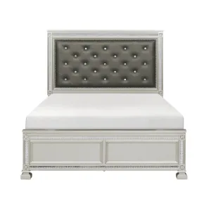 Silver Elegance Queen Bed with Faux Leather Headboard