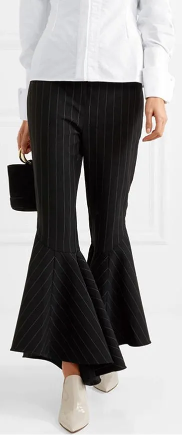 'Sinuous' Pinstripe Crepe Flared Pants