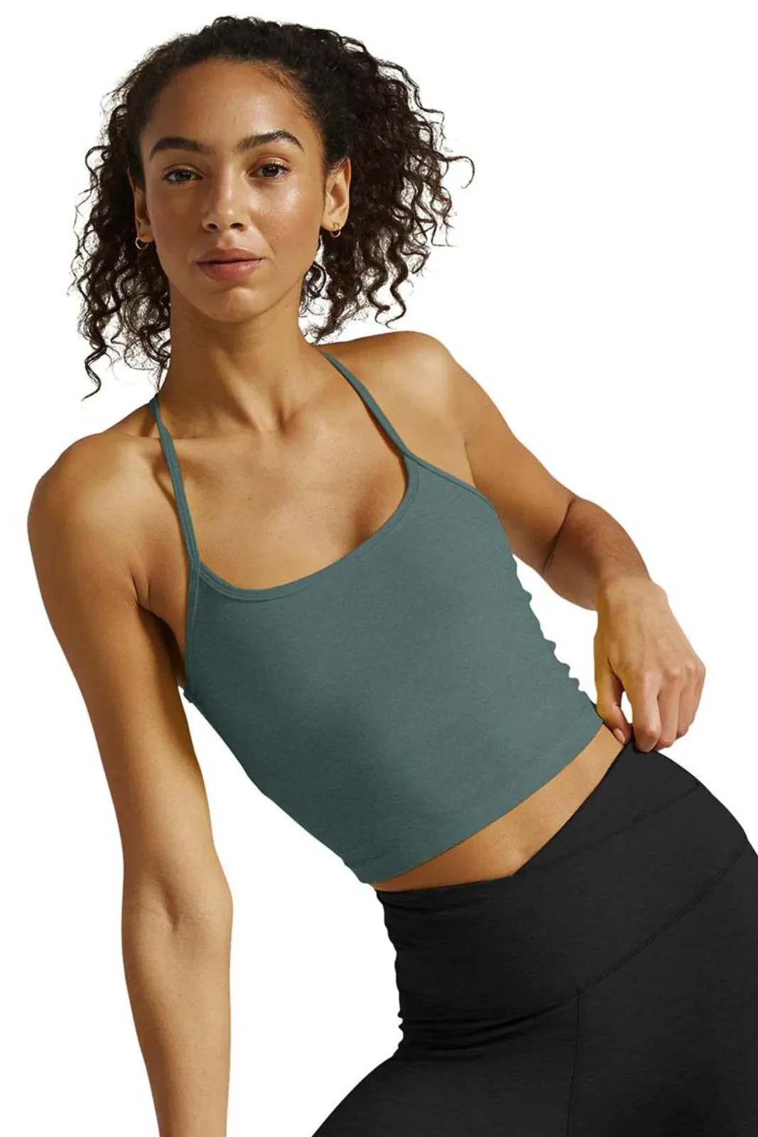 Spacedye Slim Racerback Cropped Tank, Minty Slate