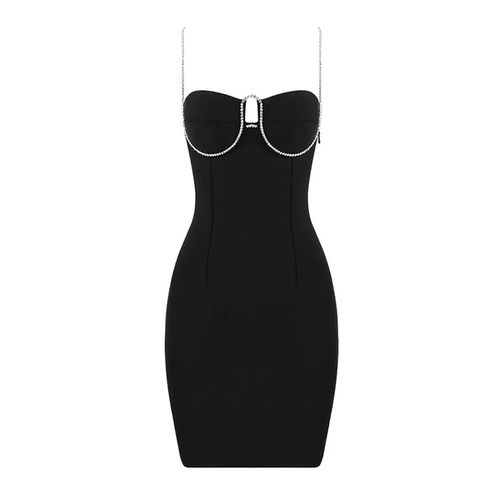 Spliced Diamonds Sexy Backless Camisole Dress For Women Square Collar Sleeveless High Waist Slimming Bodycon Dresses Female