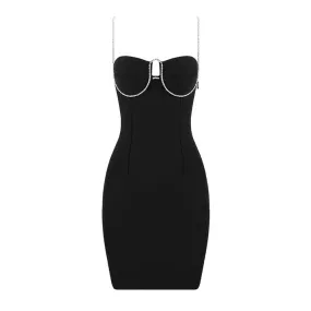 Spliced Diamonds Sexy Backless Camisole Dress For Women Square Collar Sleeveless High Waist Slimming Bodycon Dresses Female