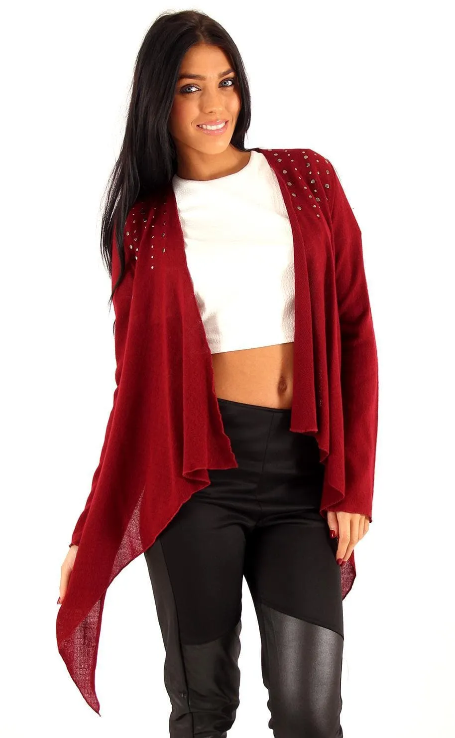 Studded Shoulder Waterfall Cardigan