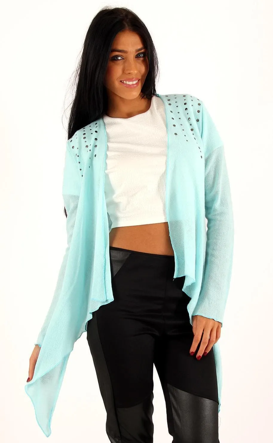 Studded Shoulder Waterfall Cardigan