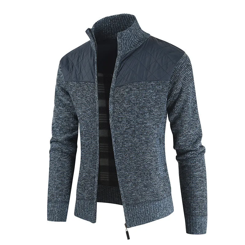 Sweater Men's Fleece-lined Thickened Stitching Casual Cardigan