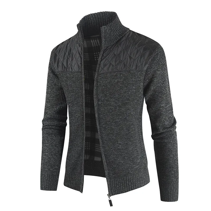 Sweater Men's Fleece-lined Thickened Stitching Casual Cardigan