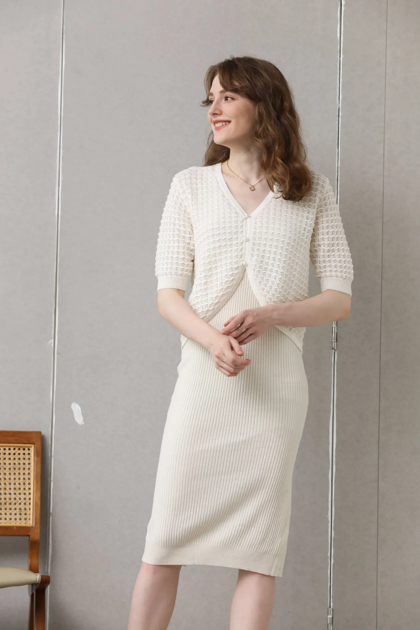 Sylphide | Asa White Hollow Knit Cardigan