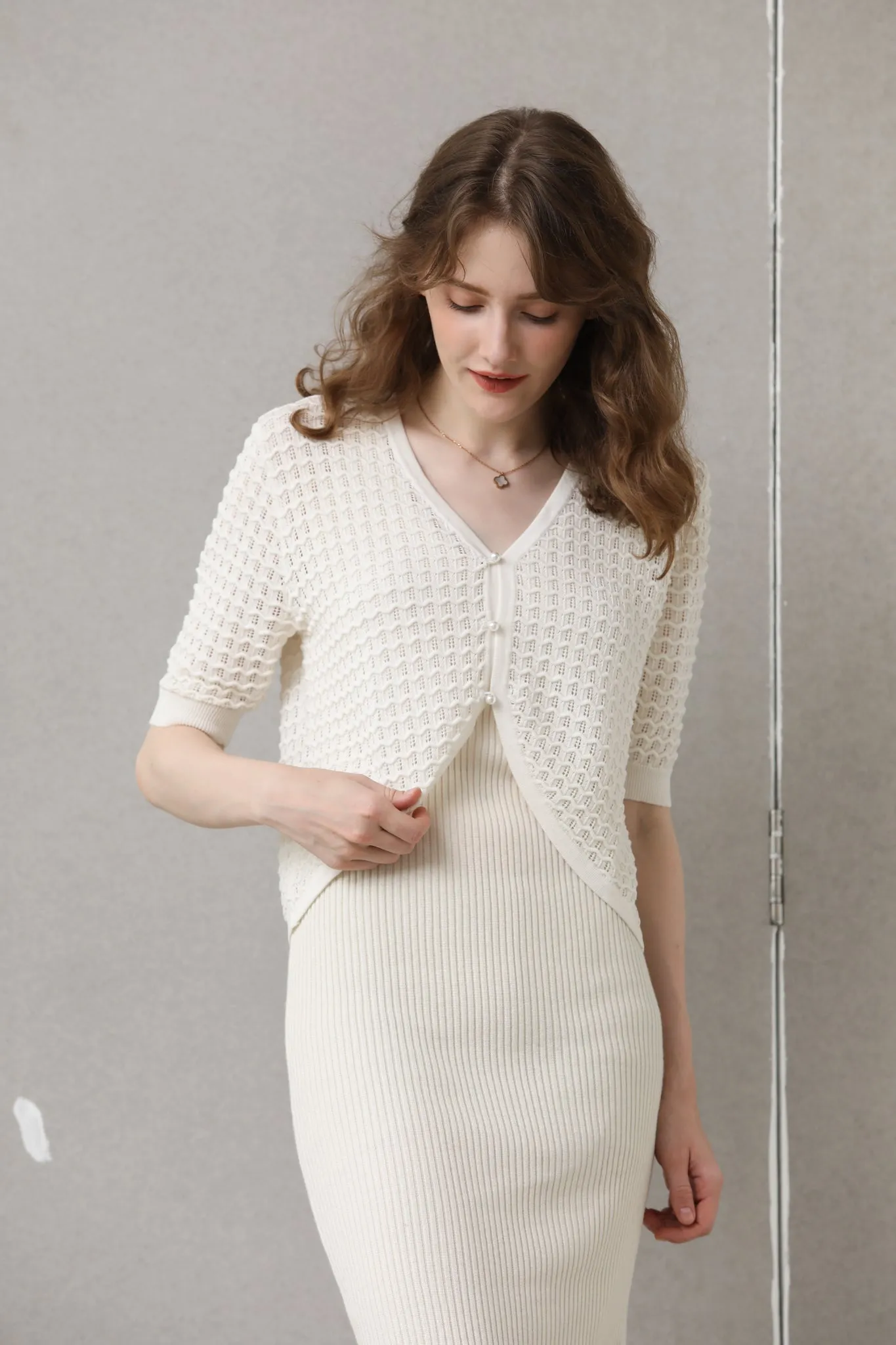 Sylphide | Asa White Hollow Knit Cardigan