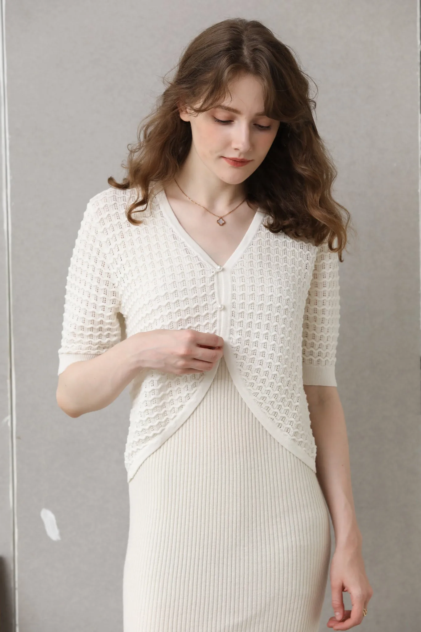 Sylphide | Asa White Hollow Knit Cardigan