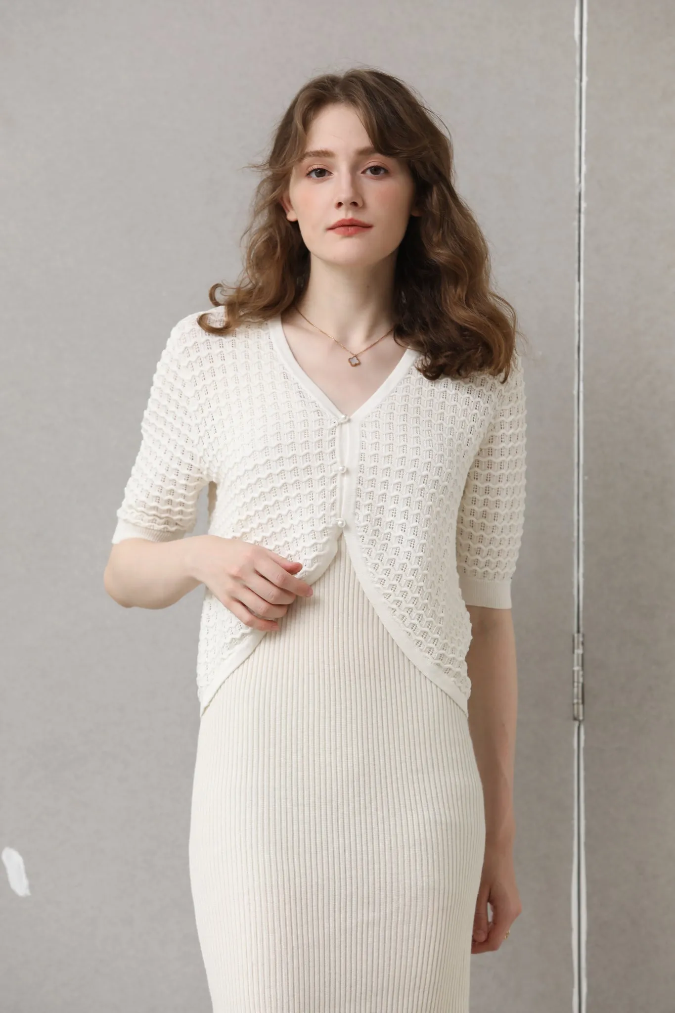 Sylphide | Asa White Hollow Knit Cardigan