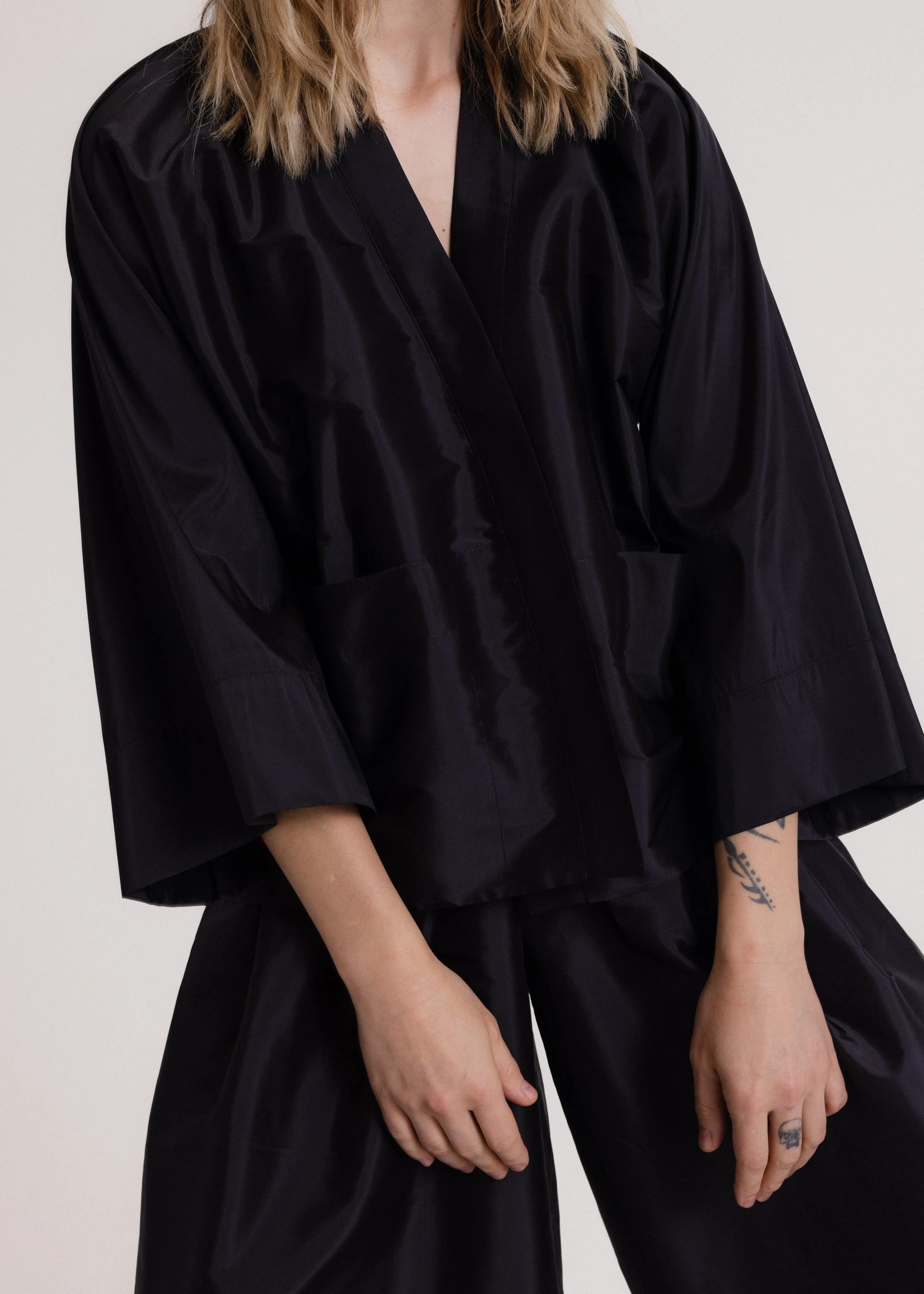 Taffeta Kimono Set in Black