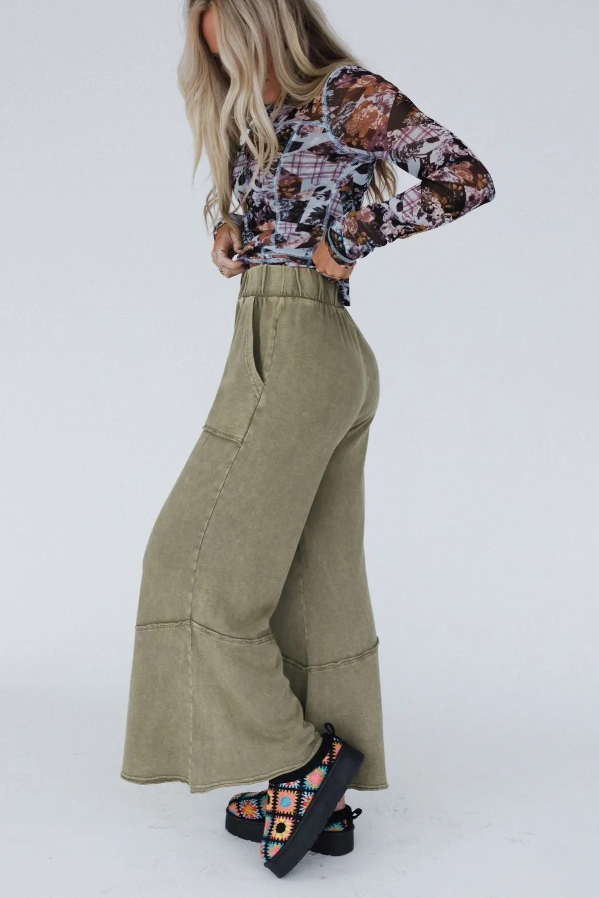 The Nest Sunset Shore Wide Leg Pants - Olive