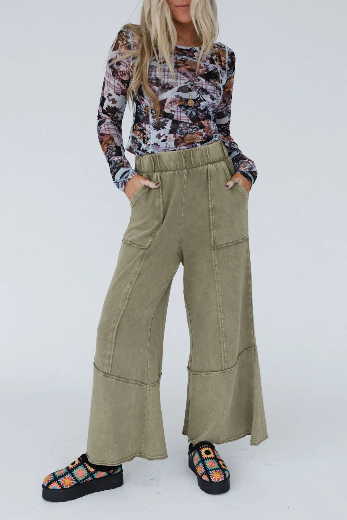 The Nest Sunset Shore Wide Leg Pants - Olive