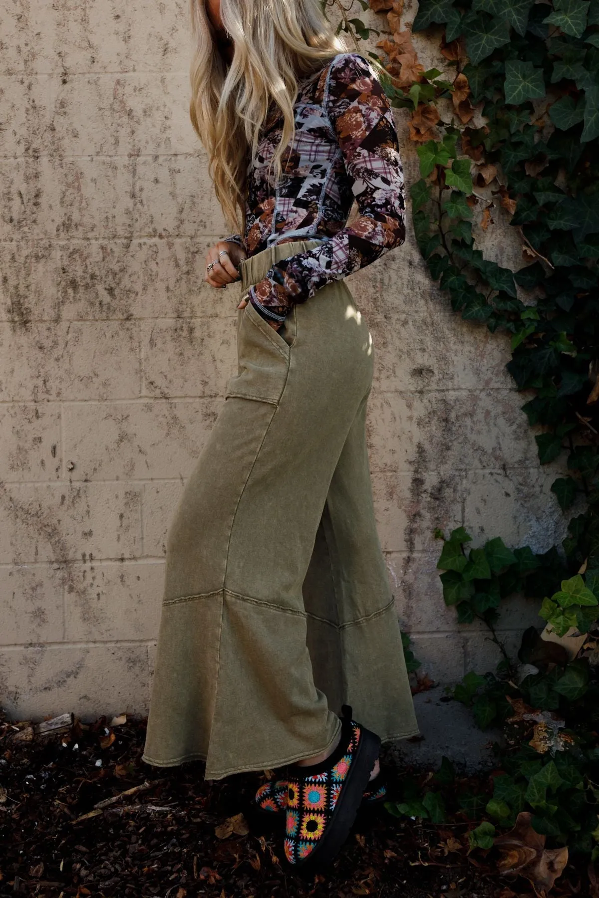 The Nest Sunset Shore Wide Leg Pants - Olive