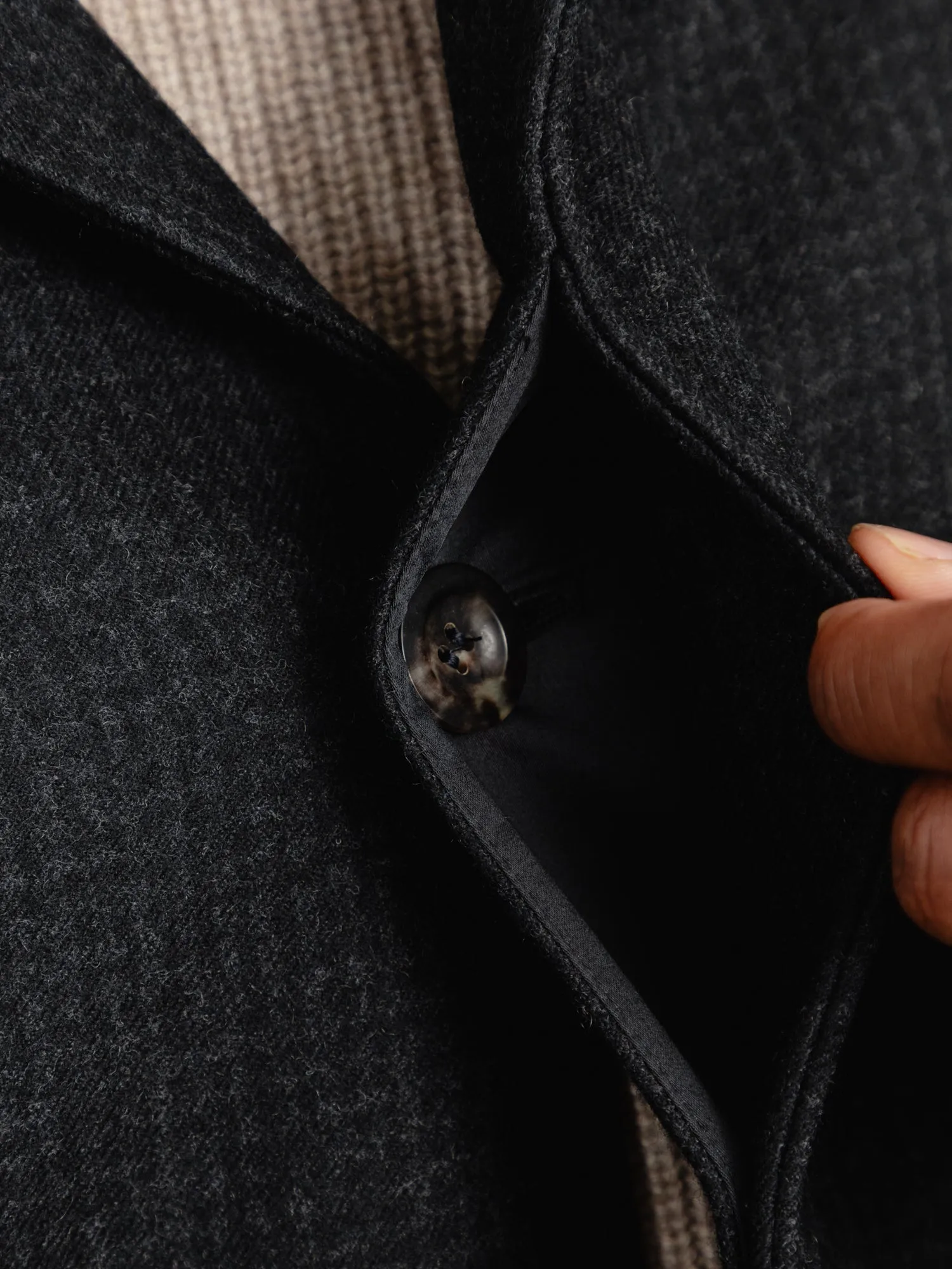 The Woollen Crew Coat - Charcoal Dogtooth