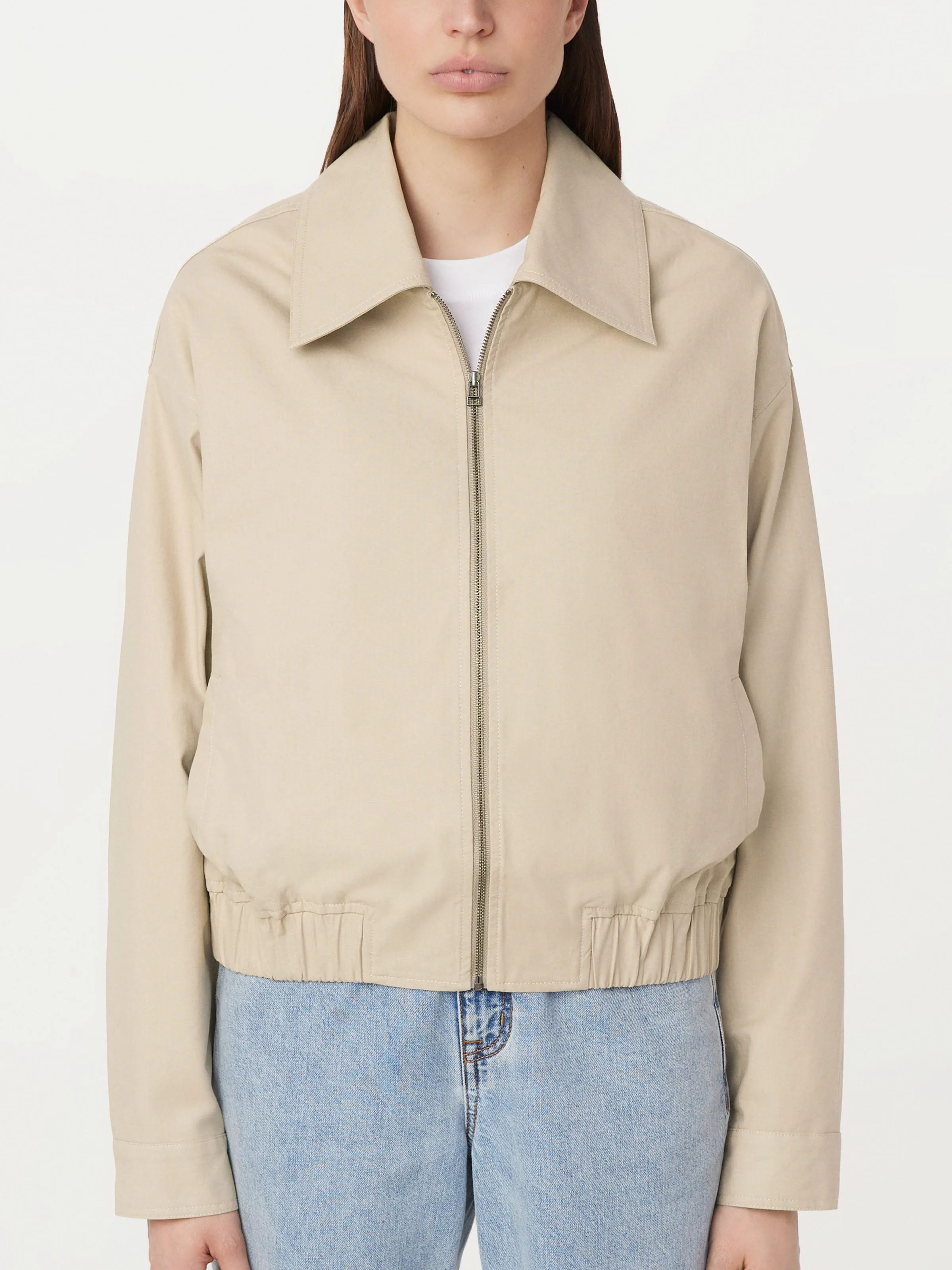 The Zip Up Bomber Jacket in Light Beige