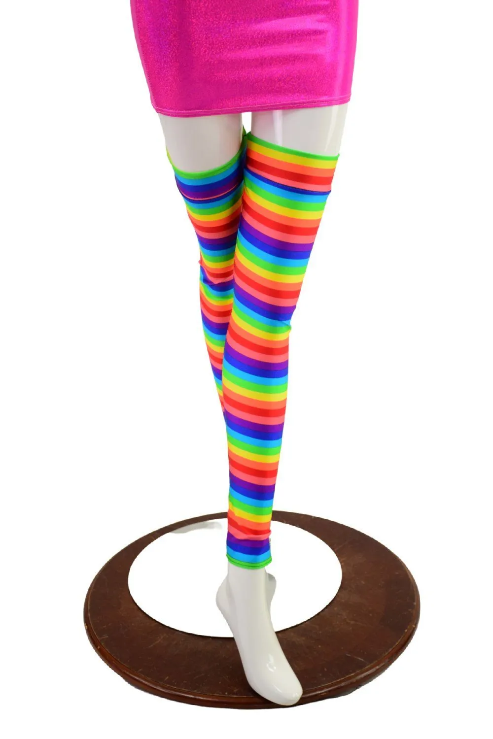 Thigh High Leg Warmers in Horizontal Rainbow Stripe