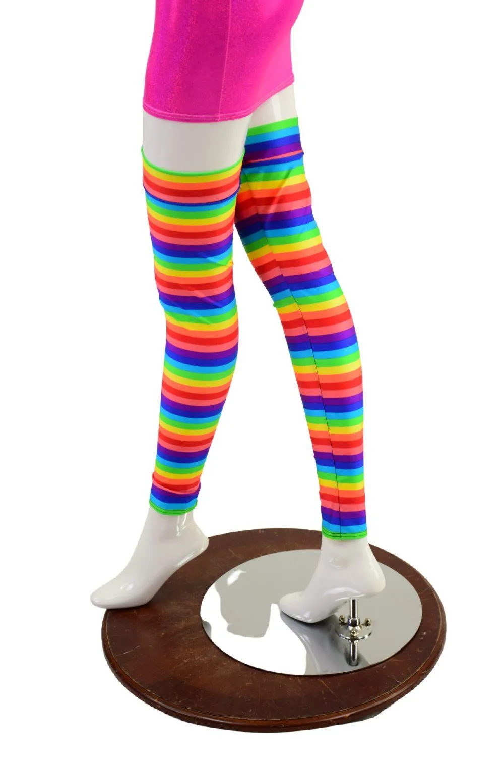 Thigh High Leg Warmers in Horizontal Rainbow Stripe