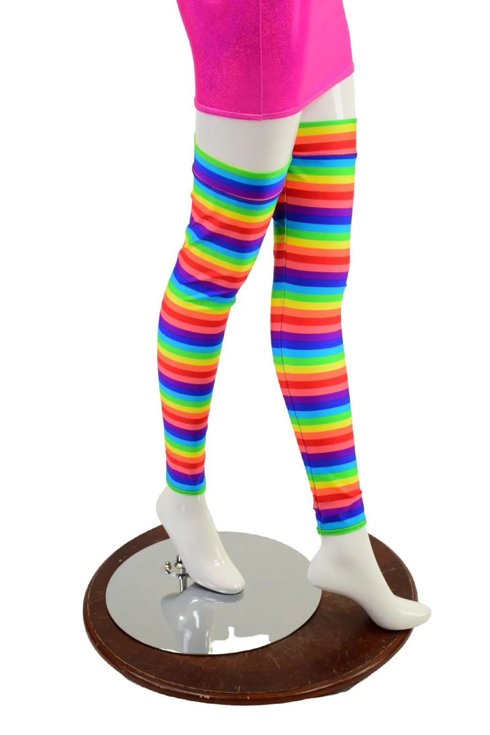 Thigh High Leg Warmers in Horizontal Rainbow Stripe