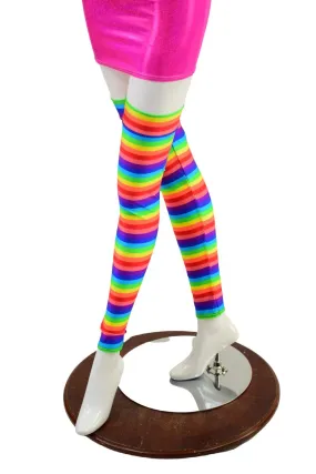 Thigh High Leg Warmers in Horizontal Rainbow Stripe