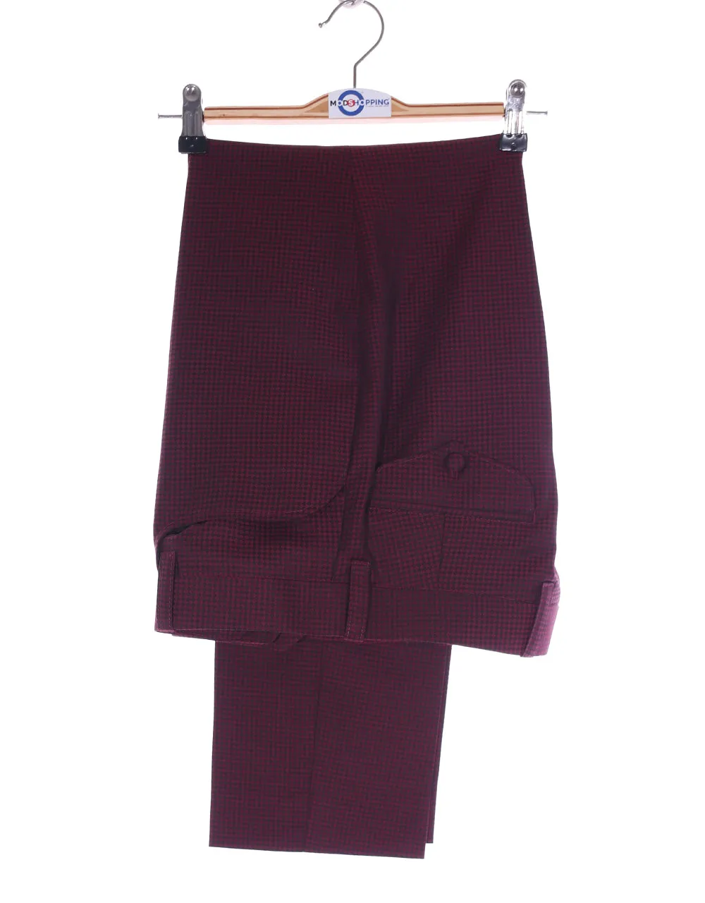 Three Piece Suit - Burgundy Check Men's Suit