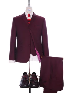 Three Piece Suit - Burgundy Check Men's Suit